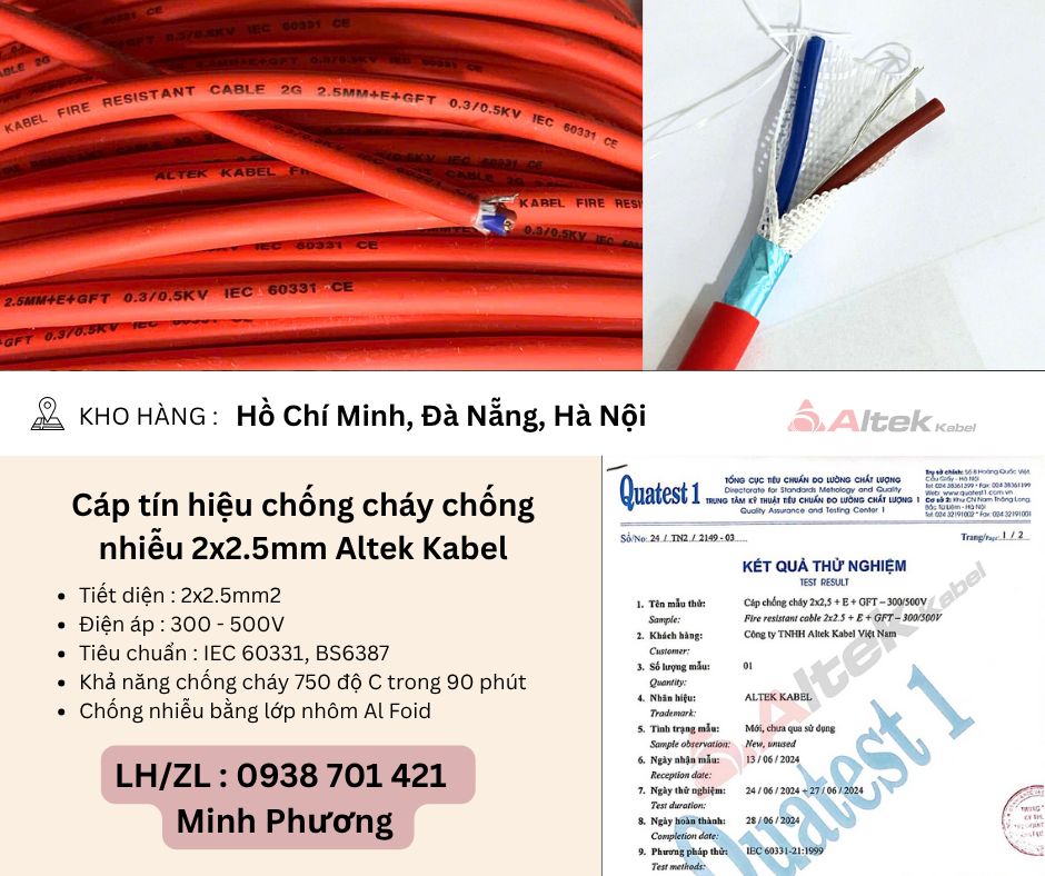 Cáp tín hiệu chống cháy chống nhiễu 2x2.5mm Altek Kabel Đà Nẵng, Hà Nội, Hồ Chí